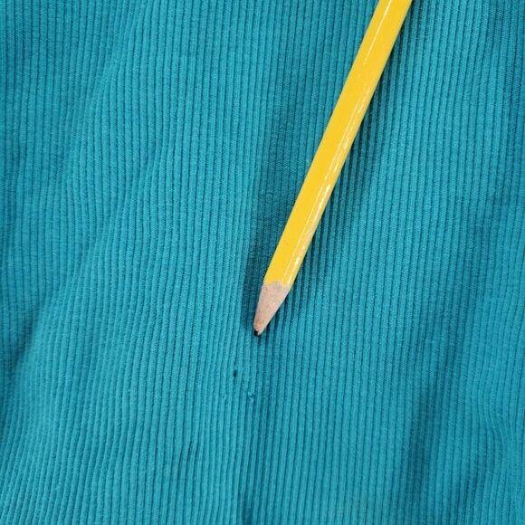 Chico's Pagoda Blue Ribbed Knit Eyelet Henley Top 1/2 Button Womens Size 1 - Picture 8 of 16